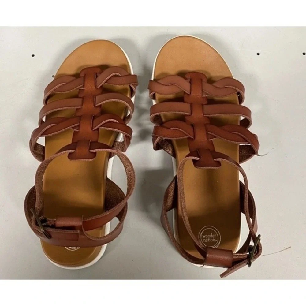 Wonder Nation Girls‎ Brown Sandals 11 Comfort Footbed Buckle Snap Strap NWOT